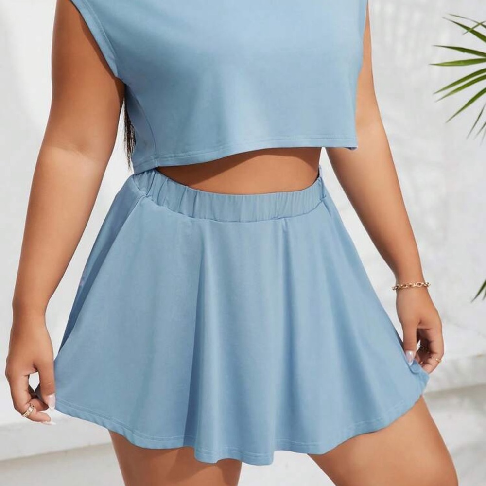 2pc Athletic Set Blue Skort + Crop Top